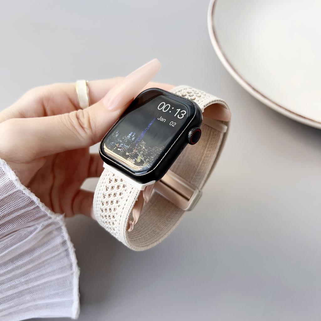 Applicable To Iwatch10Th Generation Apple Watch Applewatch9876Se Magnetic Strap Nylon Braided Breathable
