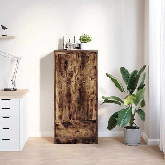 VidaXL Cabinet with Drawer Smoked Oak 55.5x34x119.5 Cm Engineered Wood, Storage Cabinet, High Sideboard, Cabinet of 861647