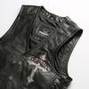 Harley vest V-neck leather locomotive vest men's direct supply skull embroidered cowhide vest