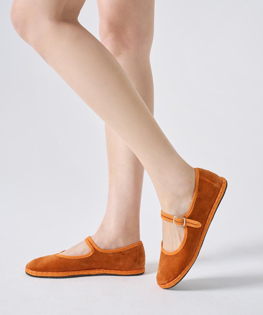 Drogheria Crivellini Cotton Velvet Mary Jane Flats_Orange Collar