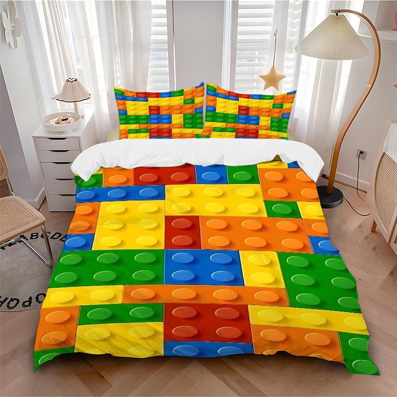 3pcs bedding set Building block jigsaw puzzle Includes 1 Comforter + 2 Pillowcases, Without Pillow Inserts, Soft Comfortable, Lightweight Breathable 135x200cm