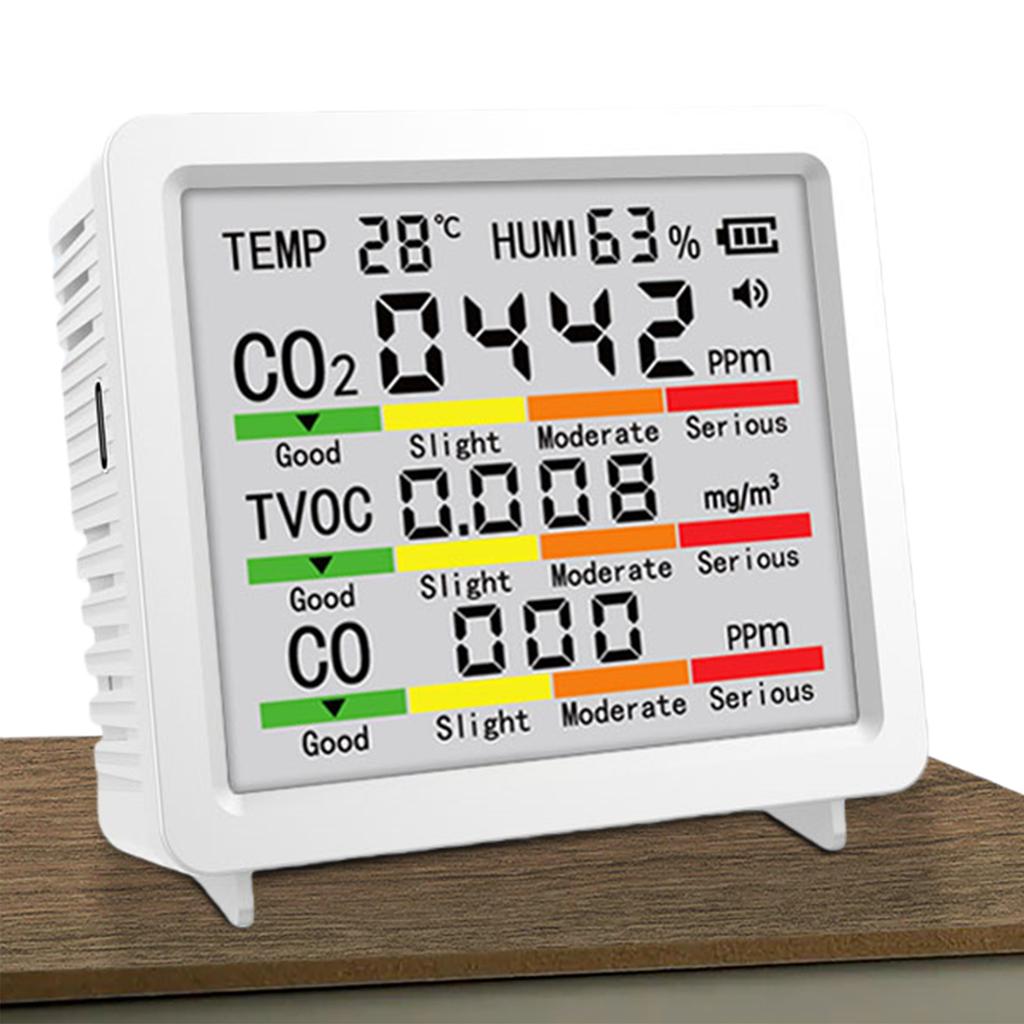 Indoor Air Quality Monitor TVOC Temperature Humidity CO CO2 Detection Portable CO2 Monitor for Home Cars Plants and Pets