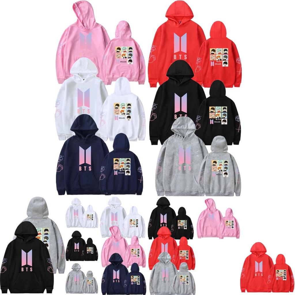 Bts Huvtröja Med Broderad Grafik Bomullsfleece För Ungdomar Vardagskläder