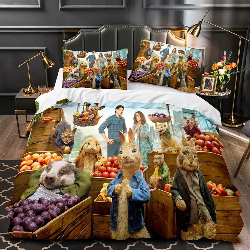 Drukowany w 3D Piotruś Królik Wygodny Pokrowiec na Kołdrę Poszewka na Poduszkę Zestaw Pościeli Dekoracja Sypialni Dziecięcej Tekstylia Domowe