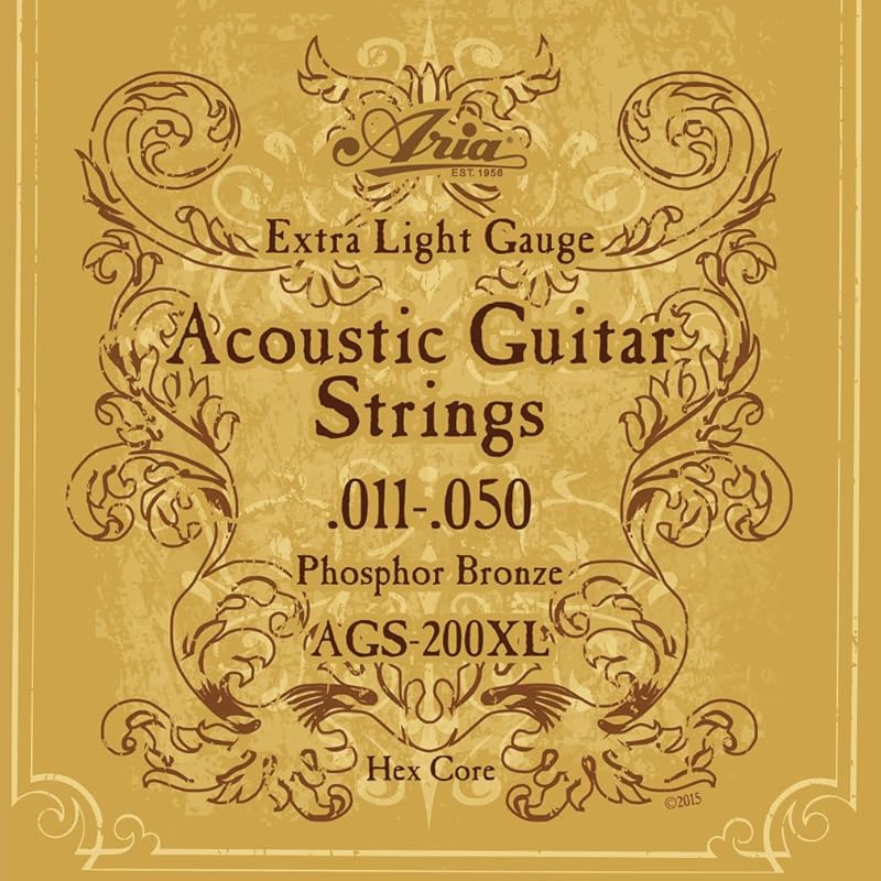 ARIA Acoustic Guitar Folk Guitar Strings, Extra Light Phosphor Bronze, AGS-200XL