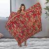 Red Floral Embroidered Fleece Blanket Throw Soft Warm Bed Sofa Decorative Cushion Cover Gift