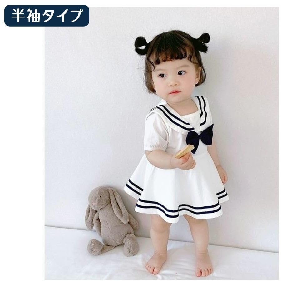 Long Sleeve 66cm Sailor Style Baby Clothes for Girls Short Sleeve Long Sleeve Romper One Piece Cute Outing Spring Summer Newborn Korean Clothes with
