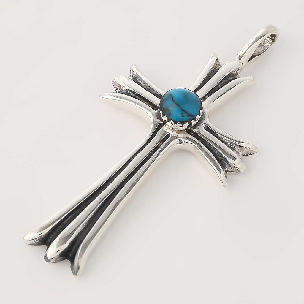 [cmy Select] Silver 925 Pendant Cross Necklace with Turquoise Pendant Top Cmy190202-9