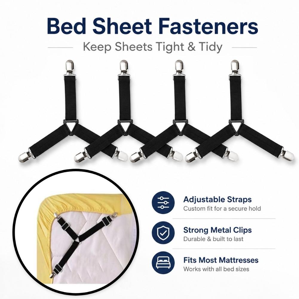 Elastic Bed Sheet Holder Adjustable Fastener Clips Mattress Cover Grippers for Home Bedding Organizer Accessory Set Pack Kit