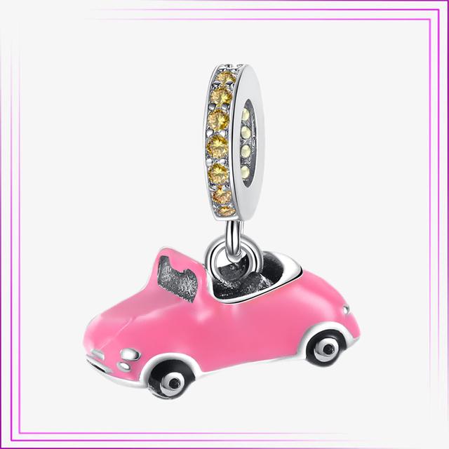 925 Sterling Sølv Hjerte Blomst Luftballong Flamingo Rosa Sjarm Plata De Ley Bil Katt Perle DIY For Originalt Armbånd Smykker