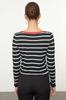 Women's Elegance Style Sweater Black Crop Striped V-Neck Knitwear Sweater