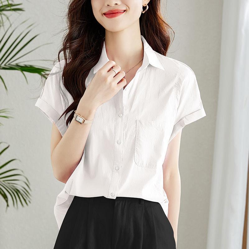 Pink and Purple Shirt for Women's Short-sleeved Summer New Korean Style Fashionable Age-reducing Top Pure Cotton Casual Chic Shirt