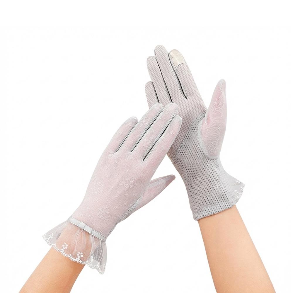 Fashion Lace Sunscreen Gloves Anti-Slip Thin Ice Silk Gloves Skirt Edge Sun Protection Anti-UV Gloves for Women Female Lady