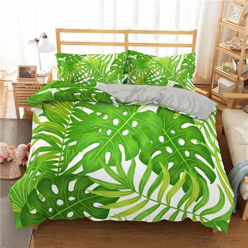 Green Palm Leaf Bedding Set Hawaiian Tropical Leaves Duvet Cover Microfiber Monstera Banana Leaves Quilt Cover For Teen Adults
