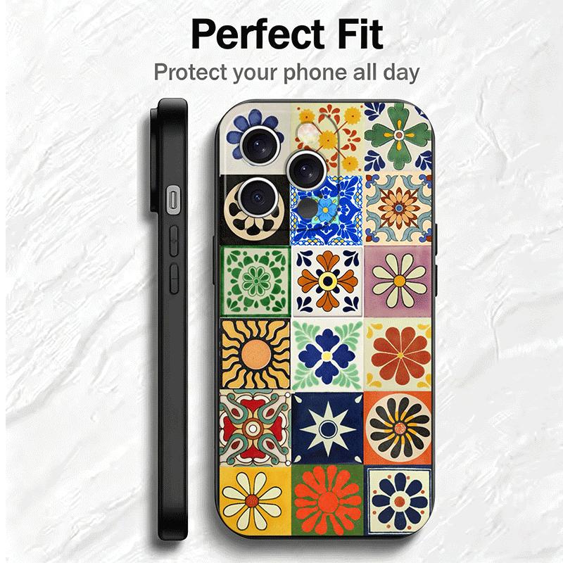 Italian Sicilian Style Floral Pattern Soft Phone Case for iPhone 16 16E 17 Air 15 Pro Max 14 Plus 13 Mini 11 12 7 Black Cover Ba