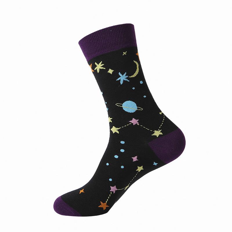 1Pair Funny Ins Astronaut Airplane Heavenly Body Middle Tube Men Happy Socks Streetwear Cotton Male Skateboard Boys Adult Sox