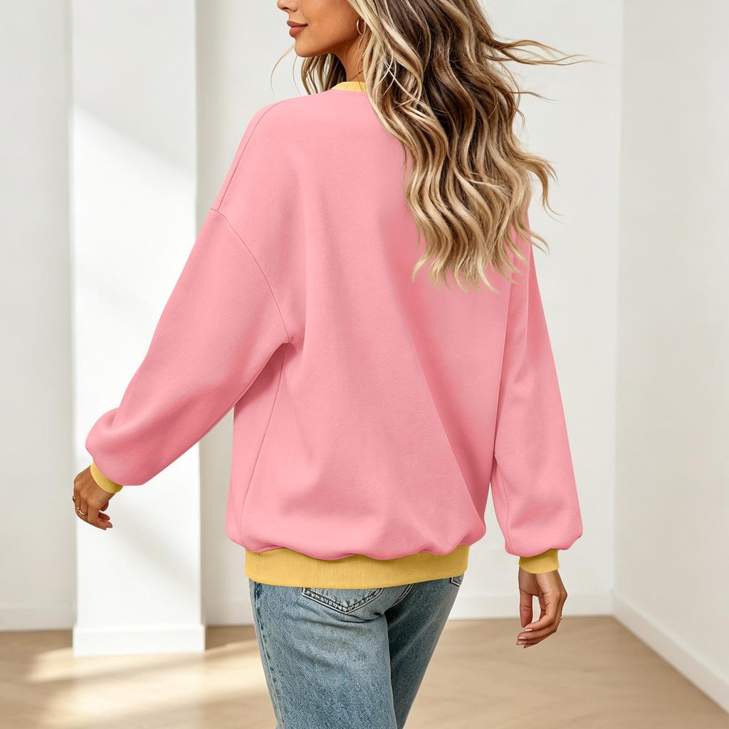 Women's Loose Fit Color Block Sweatshirt, Long Sleeve Pullover Casual Shirt for Everyday Wear