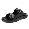 Fashion Premium Mens Leather Slippers Adjustable Buckle Slides Non-Slip Sole Man Wading Aqua Shoes Comfortable Summer Half Drag Slippers