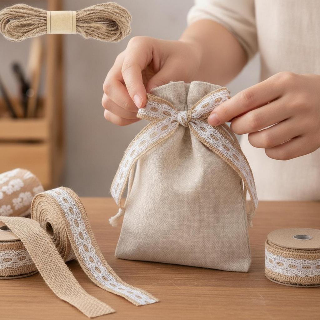 4 Rolls Jute Lace Ribbon with Twine Textured Burlap Trim Environmentally