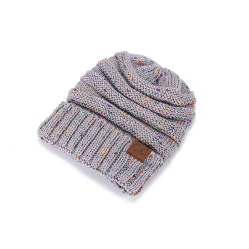 New Adult Autumn Winter Patchwork Mixed Color Knit Hat With Flip Mouth Yarn Knit Cap Reverse Mouth