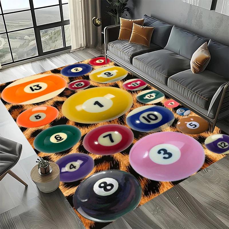 Large Washable Area Rug with Black Pool Ball 8 Design, Non-Slip Sofa Kitchen Toilet Carpet for Living Room Decoration