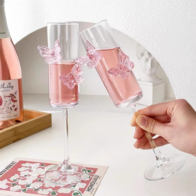 1PC High - Value Butterfly Champagne Glass with High Stem Cocktail Glass Home Crystal Glass