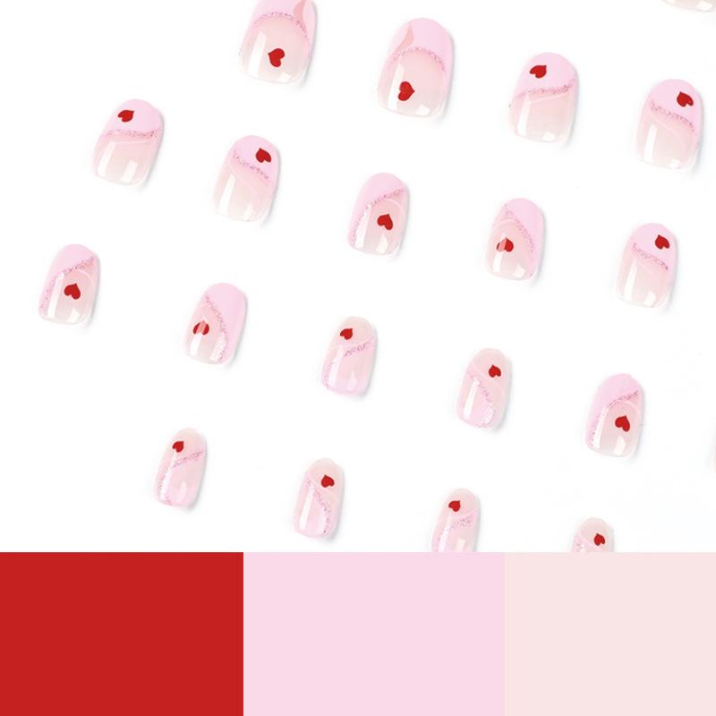 Nail art piece Pink edge French red small love fake nail piece Wear nail removable finished product