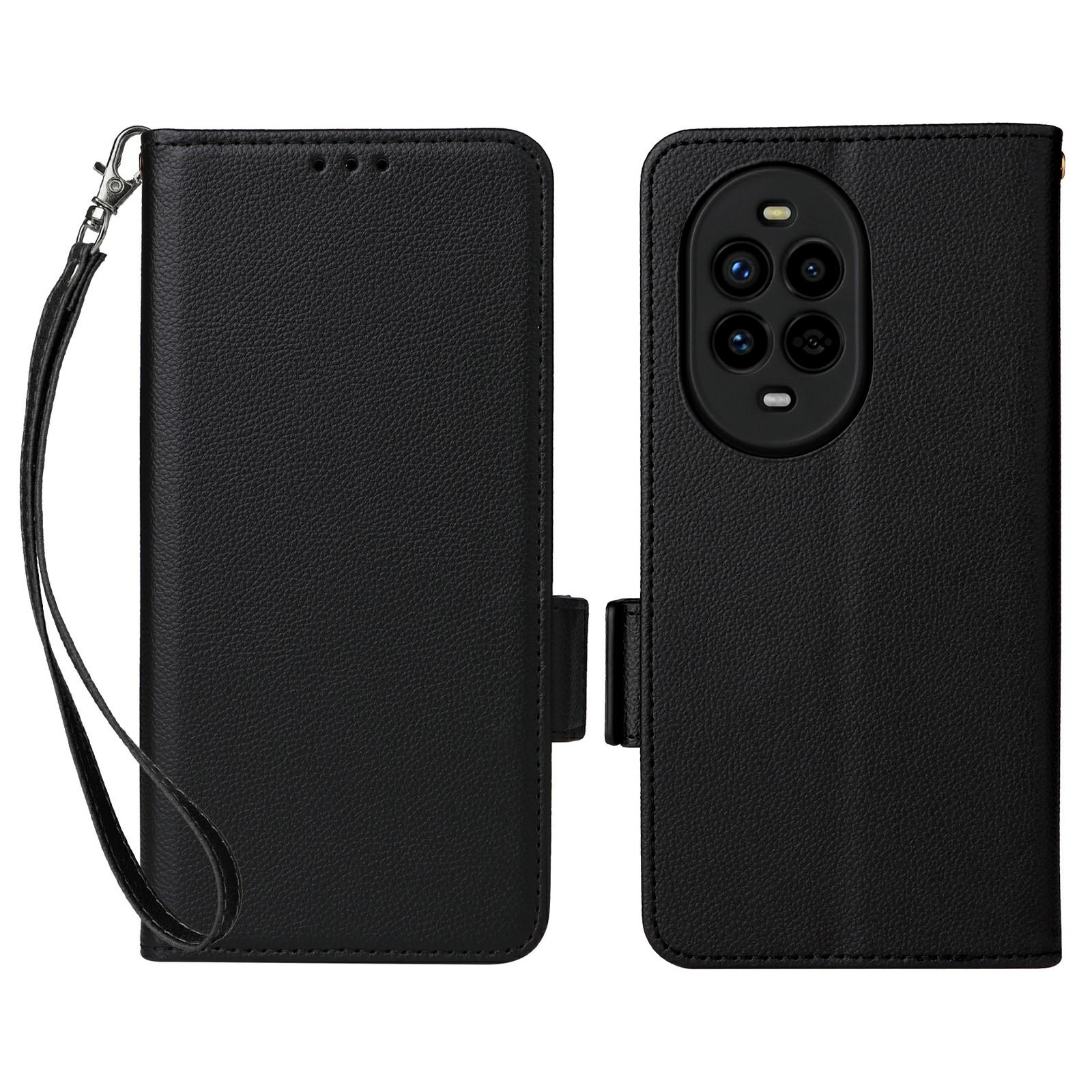 

Чехол для Huawei nova 13 Pro 5G с ремешком на запястье, текстура личи, кошелек из ПУ кожи, чехол для телефона Black