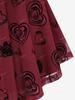 Rosegal Plus Size Lace Up Grommets Rose Flower Heart Flocking Mesh Ruched Asymmetrical Long Sleeve 2 In 1 Top