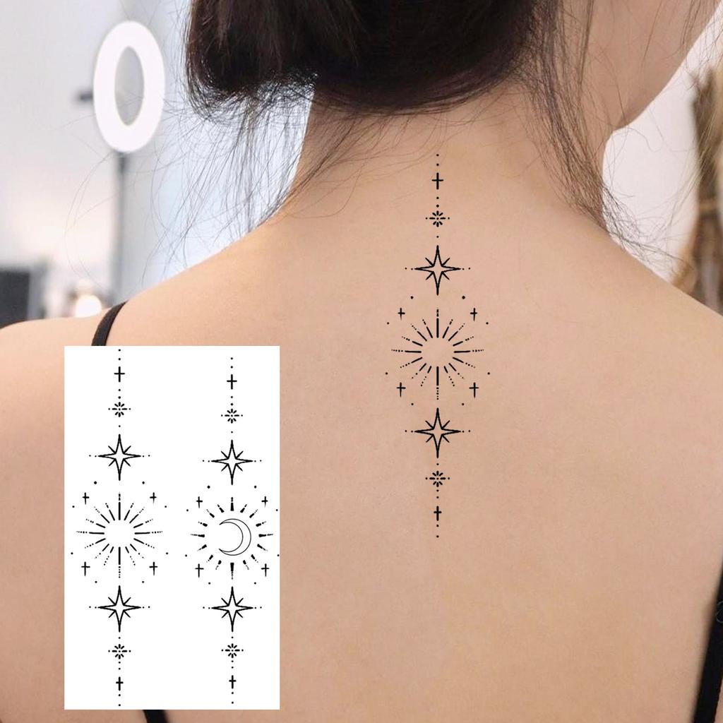 1 Sheet Crescent Sun Chain Temporary Tattoos For Women Hands Neck, Fake Tattoo Stickers Waterproof Long Lasting Realistic Tatoos