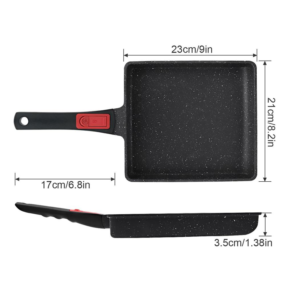 RANXINGST Tamagoyaki Frying Pan IH Person Tamagoyaki Dishwasher Safe Medium Heat Cooking Removable Handle PFOA PFOS Free Black 1-3 Non-Stick (2123cm)