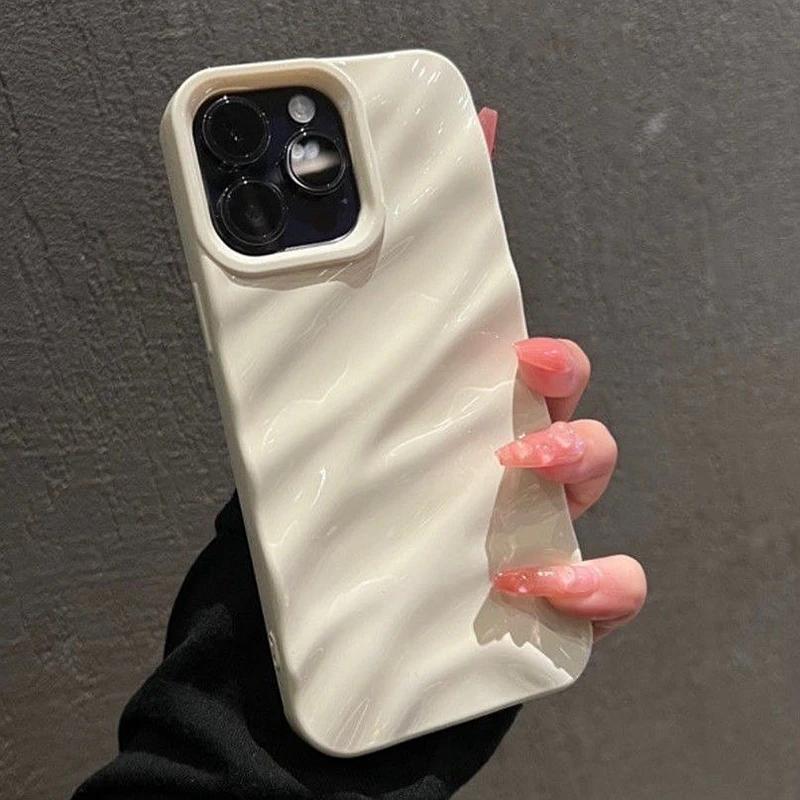 Soft Candy Wavy Pattern Phone Case For 11 12 13 14 15 16 Pro Max X Xs Max XR Plus Shockproof Bumper Cover