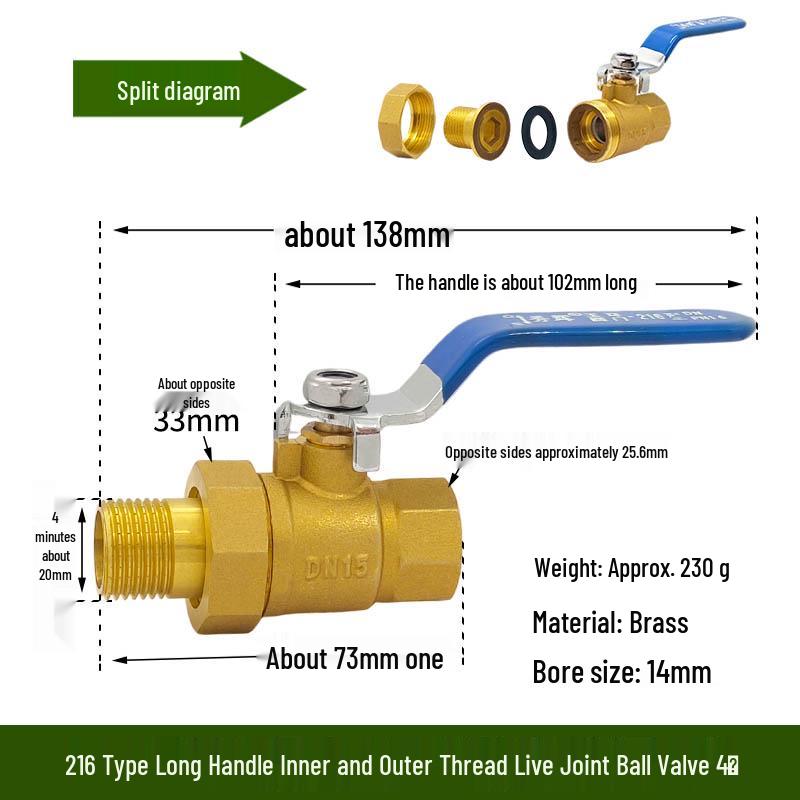 Xiuhui Copper Ball Valve with Male and Female Thread Union for Gas - 1/2", 3/4", 1" Sizes