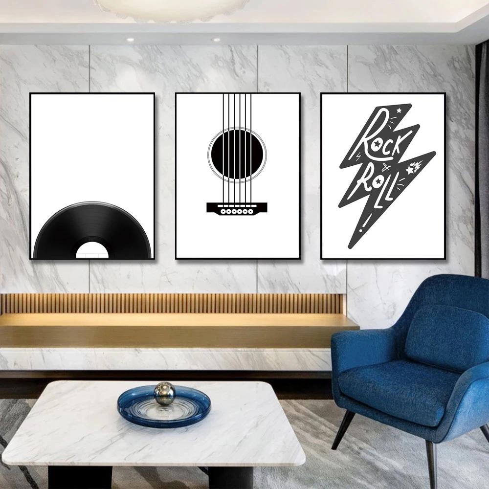 Nordic Abstract Black White Piano Keyboard Sheet Music Guitar Text Canvas Painting Wall Art Picture Poster BedRoom Home Decor