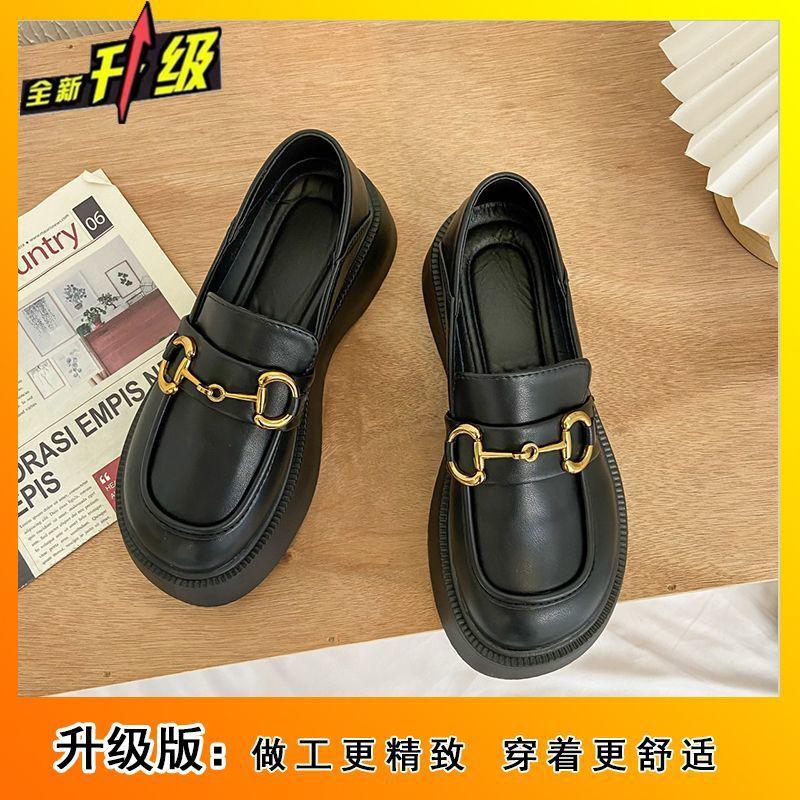 British style black small leather shoes women's 2025 spring and summer new fashion versatile height-increasing work shoes platform shoes children