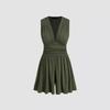 Women's Knitted Jumpsuit with Solid Color Pleats Decorative Grooves Sleeveless Rompers Pants