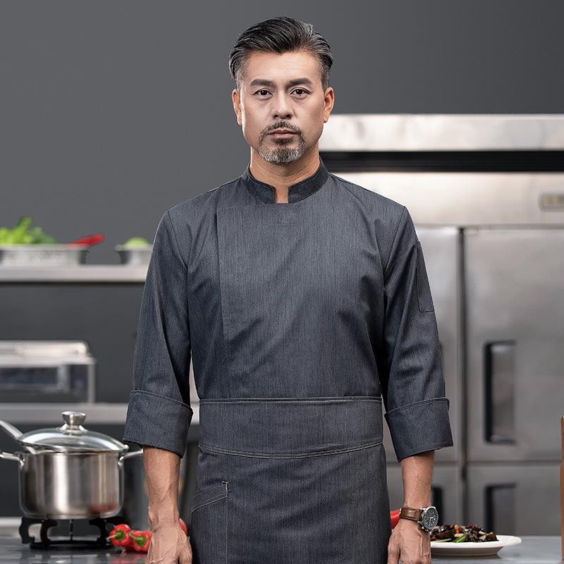Men's Long Sleeve Elastic Waterproof Chef Uniform for Autumn/Winter - Ideal for Hotel, Restaurant, Hot Pot, BBQ, Canteen, and Bakery Kitchens.