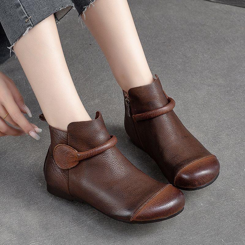 

Autumn and winter new real soft leather retro style female mother shoes beef tendon soft sole round head versatile short boots handmade single boots 41