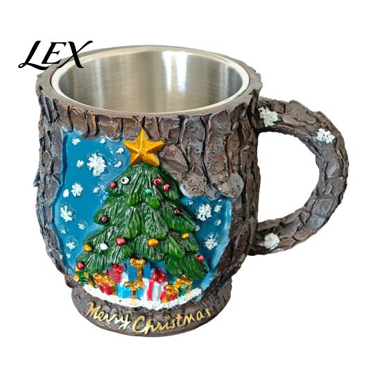 Christmas Mug Decorations Theme with Stainless Steel Liner, 3D Relief Hand Snowman Gift Mugs Painted Resin Coffee Cup, Decorative Drinkware