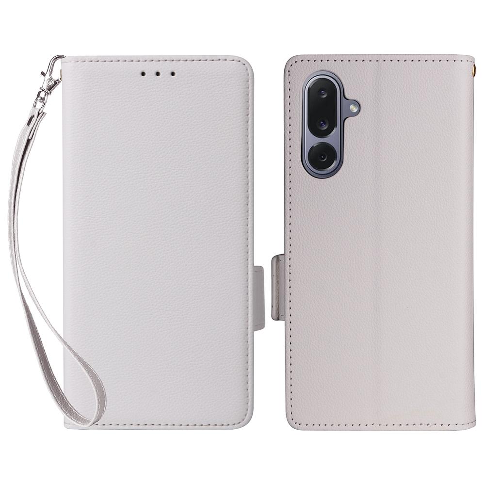 For Samsung Galaxy M36 5G Case with Wrist Strap Litchi Texture PU Leather Wallet Phone Cover