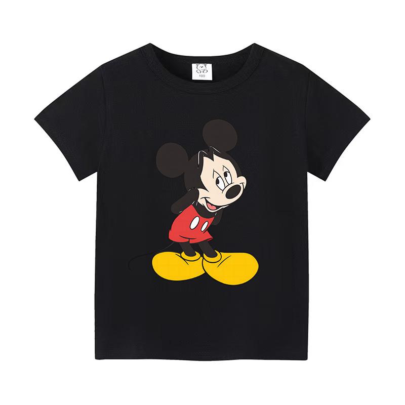 New Childrens ShortSleeved TShirt Fashionable Mouse Print Kids Solid Color Cotton Soft Clothes Boys and Girls Tops