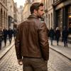 Men's Vintage Locomotive Lapel Leather Jacket Textured Casual Windproof Warm Winter Jacket
