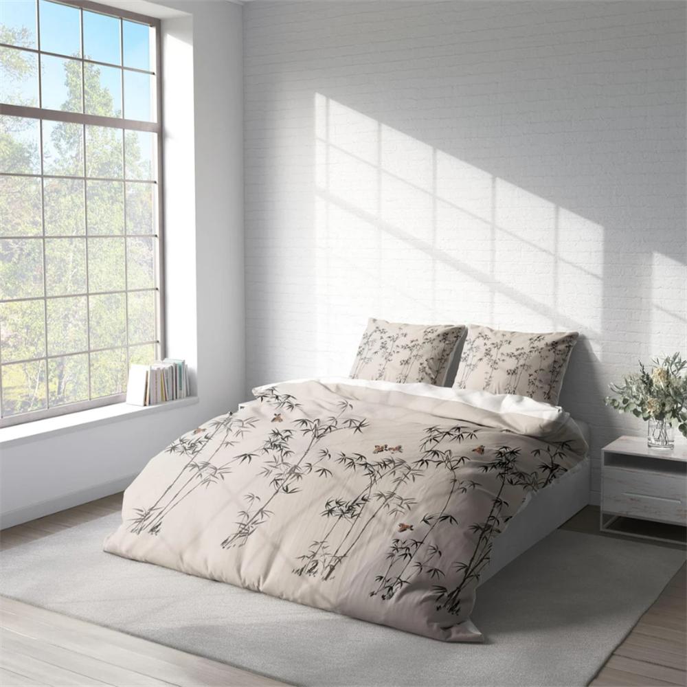 Japanese Bamboo Birds Duvet Cover Set w Pillowcases, Chinese Botanical Floral Nature Quilt Cover, Single Double Full Queen King