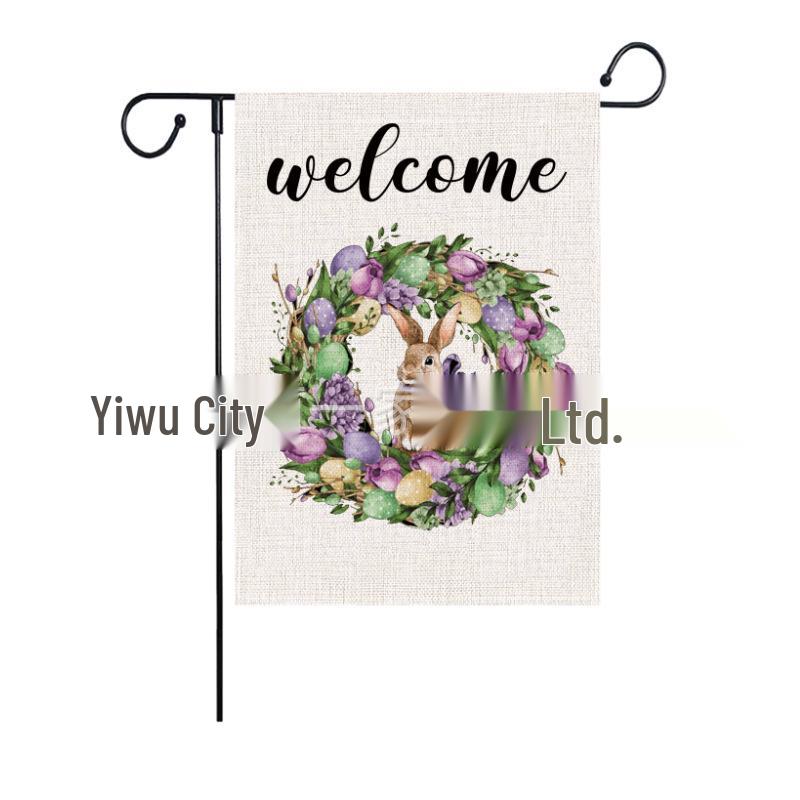 Easter Farmhouse Double-Sided Outdoor Linen Flag