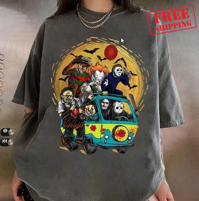 ХЭЛЛОУИНСКАЯ ФУТБОЛКА УЖАСЫ ЧАККИ ДЖЕЙСОН МАЙЕРС ФРЕДДИ ФИЛЬМ КИНО КРИК МИСТЕРИЯ Великобритания! Футболка Unisex XXL