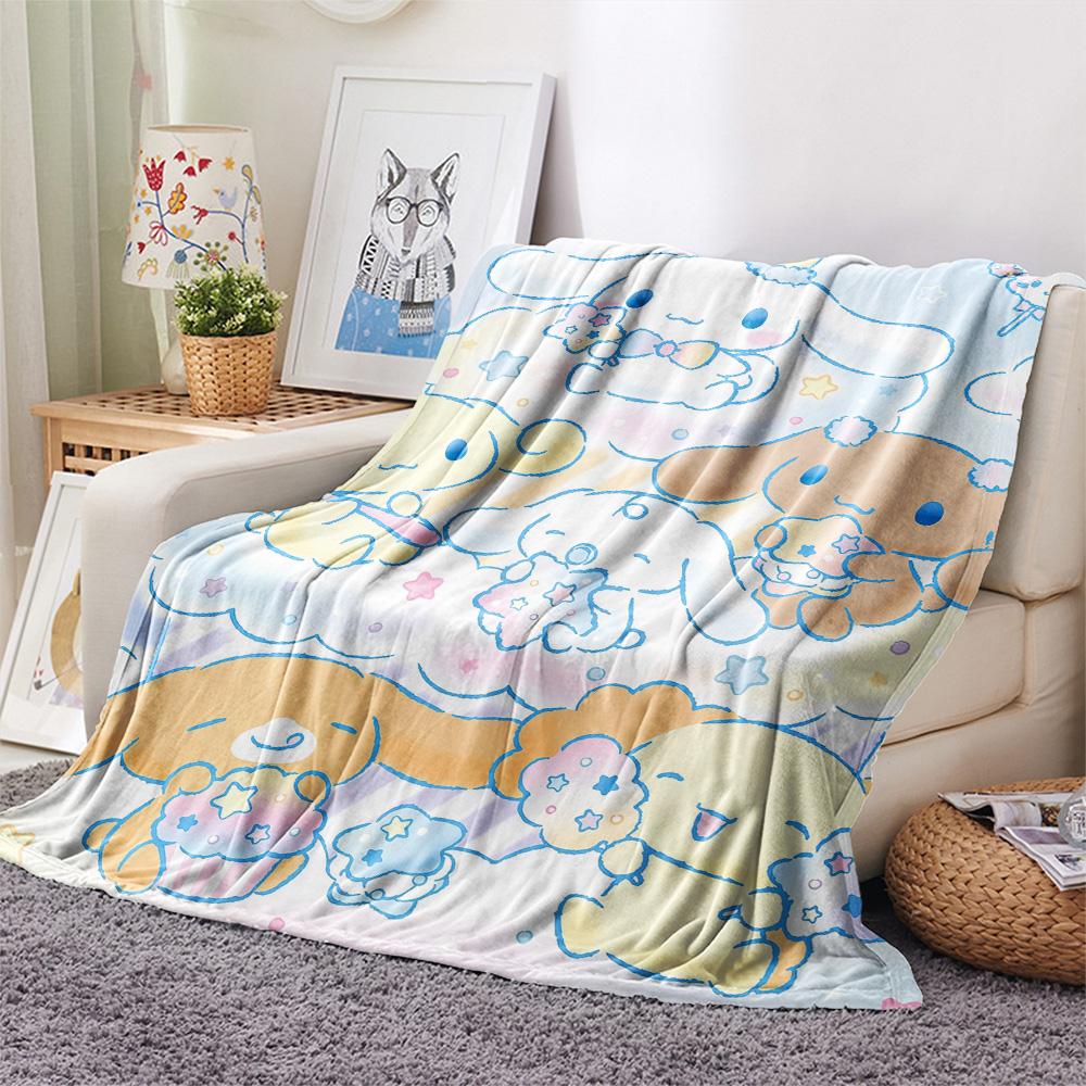 Cinnamoroll and Pochacco Print Flannel Blanket, High quality Comfortable for All Seasons, Home Decor, Warmth and Comfort