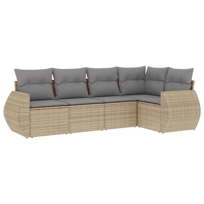 VidaXL Salon de Jardin avec Coussins 5 pcs, Canapés de Terrasse, Ensemble de Meubles de Patio, Mobilier d'Extérieur, Beige 3253666