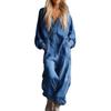 Women's Street Loose Long Elegant Single Breasted Cowboy Jumpsuit Long Sleeve Solid Color Hooded Romper