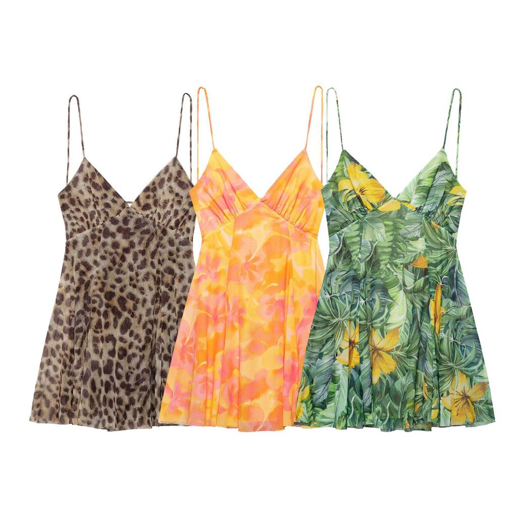 2025 Summer Women's Fashion Print Silk Mesh Dress