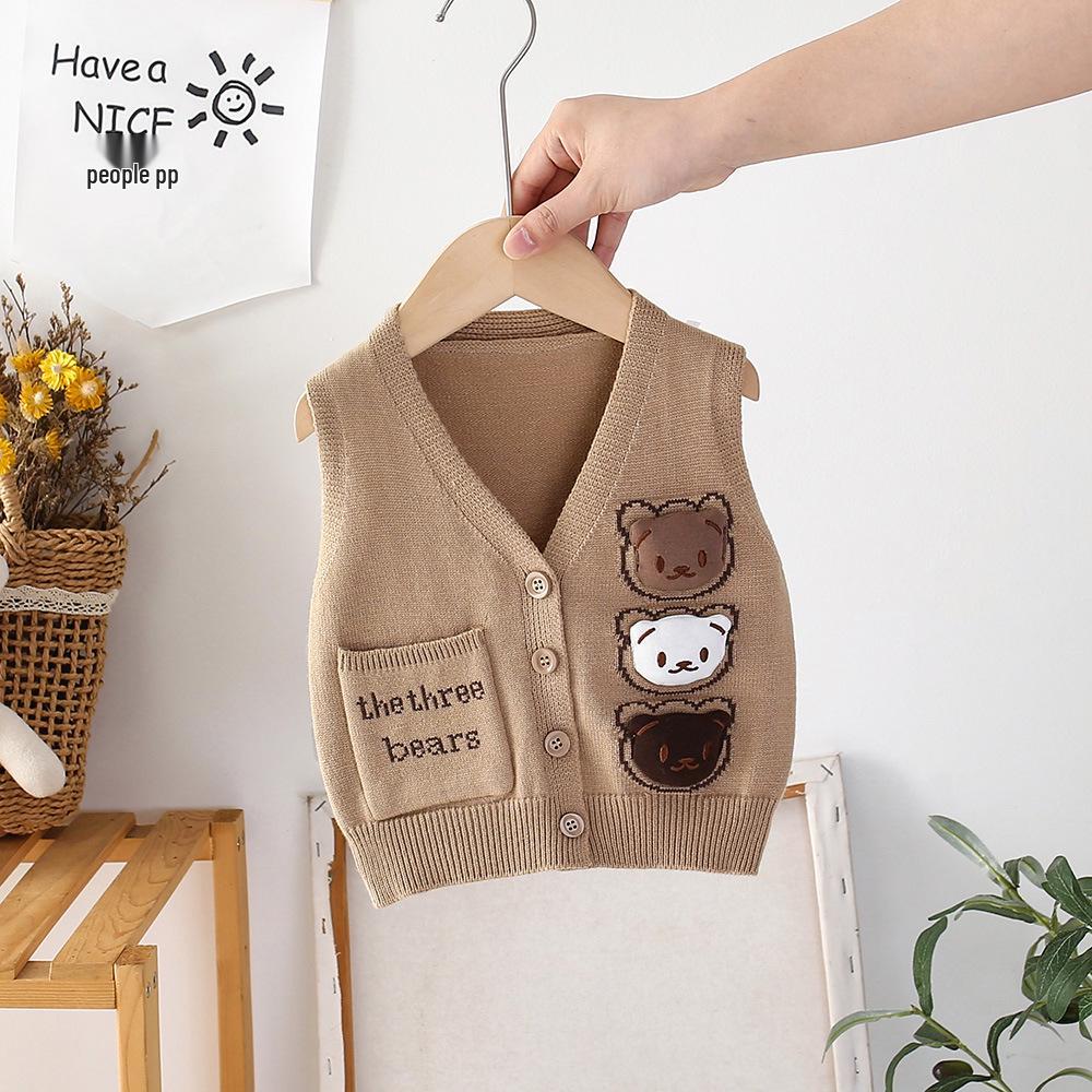 Cartoon V-neck Knit Vest: Sleeveless Cardigan for Kids, Men, and Babies - Perfect for Spring and Autumn